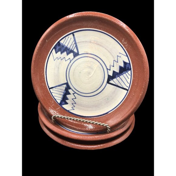 3 Handpainted Madrid Earthenware New Mexico Pottery Plates Blue White - Picture 2 of 7